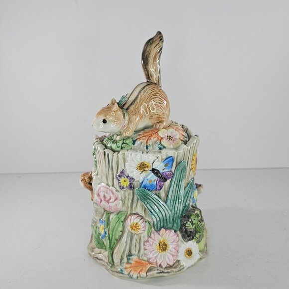 Vintage Fitz & Floyd Woodland Spring Chipmunk Squirrel Small Canister Jar *Chip* - Picture 3 of 10